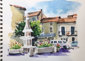 French Village Watercolour Sketch